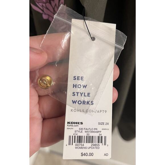 NWT‎ apt.9 blouse SIZE 2x floral Olive lavender/pink top lightweight blouse - Picture 5 of 6